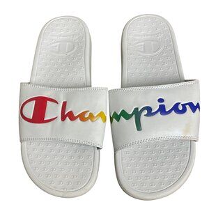 Champion Rainbow Spellout Super Slide Split Script Sandals Sz 8